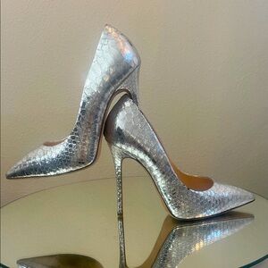 Giuseppe Zanotti “Argento” Silver Python-embossed leather, 115mm heel Euro sz 39